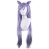 Chapeaux de fête Genshin Impact Perruque Keqing Cosplay Violet Longues Queues De Cheval Bouclées Oreilles Cornes Pigtails Résistant À La Chaleur Femmes Halloween Cap Gratuit Ha