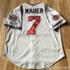 Shist Custom Joe Mauer # 7 4 серых серого джерси сезоны Club Patch XS-6XL мужчин женщины молодежь