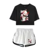Genshin Impact Kaedehara Kazuha напечатал два частящих наборов шорты + футболка с коротким рукавом 2021 новые женщины летние наборы Y0901