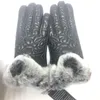 Leather Mittens for Female Winter Touch Screen Rex Rabbit Fur mouth Warm windproof fashion outdoor sheepskin gloves