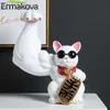 ERMAKOVA Muscle Arm Lucky Fortune Cat Figurine Golden Resin Crafts Living Room Cute Animal Statue Sculpture Home Decor Gift 210811