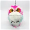 Sleutelringen Sieraden Leuke Meisjes Konijnenbont Pom Uil Ketting Vrouwen Pluizig Pompon Nighthawk Sleutelhanger op Tas Auto Trinket Vrouwelijke Party Gifts Drop Deli