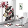 Cortinas de chuveiro Flores de estilo chinês Tinta de tinta de pássaro Cortina de bambu Red Plum Fabric Print