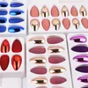 24PCS Metallic Light False Nails Tips med Back Lim Frostat Matt Fake Nail Tip Reusable Avtagbar Full Cover Manicure Patch DIY Dekoration