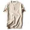 Mannen T-shirt Zomer Mannen Katoenen T-shirts Casual Korte Mouw Chinese Stijl Vintage V-hals Tees Plus Size Oversize zwart Wit Tops 220224