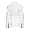 DwoTyle White Curry Blazer для женщин, зарезанный с длинным рукавом Tunic Sashes корейская куртка женская осень мода 210930