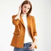 Mulheres Blazer Primavera Outono Neck Notched Dupla Escritório Breasted Senhora Senhora Slim Terno Casacos Casuais algemas listradas Grande Blazers 210526