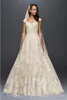 Oleg Cassini Vintage Cap Sleeve Wedding Dresses 2022 Modest Lace Applique Plus Size Country Sweep Train Bridal Dress