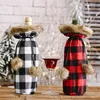 Buffalo Plaid Butelka Osłona Dekoracyjne Faux Fur Mankiet Sweter Wino Uchwyt Butelka Prezent Torby Party Ornament