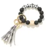 NUOVOPortachiavi Nappa Catena con cordino di perline Favore di partito Braccialetti leopardati in bianco e nero Bracciale con perline Abrazine Portachiavi Cinturino da polso EWB7787