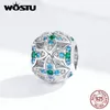 WOSTU 925 Sterling Silver Green Flower Round Beads Zircon Charm Fit Original Bracelet Pendant Luxury Jewelry Q0531