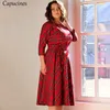Klassieke Engelse stijl rode geruite jurk vrouwen herfst 3/4 mouwen O-hals sjerpen a-lijn casual jurk vintage midi feestjurken 210303