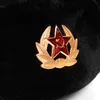 Sovjet Armé Militär Badge Ryssland Ushanka Bomber hattar Pilot Trapper Aviator Cap Winter Faux Kanin Fur Ear Plap Snow Caps Hat