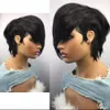 Svart Färg Glueless Korta Paryker Med Bangs Non Lace Brasiliansk Virgin Human Hair Bob Pixie Klipp peruk för kvinnor