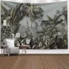 Tropisk växt Tryckt Tapestry Vägg Hängande Nordic Ins Hem Vardagsrum Sovrum Tyg Hängande Målning Bakgrund Dekoration 210609