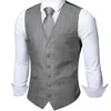 Men's Vests Barry Wang Mens Teal Blue Solid Waistcoat Blend Tailored Collar V-neck 3 Pocket Check Suit Vest Tie Set Formal Le247h