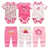 Babyjongen kleding solide bodysuits + broek kleding sets 0-12m baby jongen meisje kleding unisex pasgeboren baby katoen roupa de bebe ropa 210226