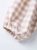 Baby gingham blommig print ruffle trim klänning med huvudband hon