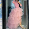 Jolie Nude Rose Volants À Niveaux Haut Bas Tulle Jupes Femmes Élastique Plus La Taille Élastique Longue Tutu Jupe De Mariée Sur Mesure Nouveau 210310