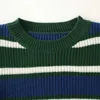 AELEGANTMIS Paski sweter z dzianiny Kobiety Vintage Soft Casual O Neck Wram Pulowers Przytulny Elegancki Ludowy Jumper Koreański Chic Kobieta 210607