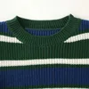 Aelegantmis Striped Knitted Sweater Women Vintage Soft Casual O Neck Wram Pullovers Cozy Elegant Loose Jumper Korean Chic Female 210607