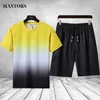 Homens Sportsuits Fitness Dois Peças T-shirt T-shirt Calções Mens Tracksuit Patchwork Casual Moda Track Ternos Brand Torneira Definido Home X0610