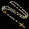 24pcs6mm Catholic White Gold Pearl Chain Rosary Necklace Baby Communion Baptism Religion5724881