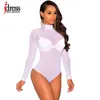 IDress Black White Khaki Green Blue Mesh Bodysuit See-through Sexy Bodycon Bodysuit Long Sleeve Women Rompers Bodycon Jumpsuit 210728