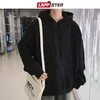 Lappster Mężczyźni Harajuku Kolorowe Streetwear Bluzy Jesień Męskie Hip Hop Hop Solidne Bluzy Koreańskie Fashions Black Hoodie 211229