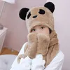 Toddler Kids Baby Winter 3 In 1 Hat Long Scarf Gloves Set Cute Panda Animal Ears Thicken Fuzzy Plush Hoodie Earflap Cap