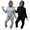 Dames Jogger Suit Spring Fall Sweatsuits Lange Mouw Outfits Sportkleding Pullover Hoodies + Stack Broek Casual Plus Size 2XL Trainingspakken 4552