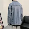 Heren Jackets Men Blue Denim Bomber Jacket Casual Vintage Jean Harajuku Fashion Coat Koreaanse stijl Kleding