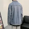 Herrjackor män blå denim bomber jacka avslappnad vintage jean hajuku moderock koreansk stil kläder