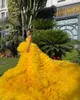 Yellow Strapless Evening Dress Tiered Ruffles High Low Sweep Train Formal Prom Gowns Elegant Ladies Vestido De Novia CG001