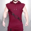 Fashion Summer Mens Sleeveless Hoodie T-Shirts Muscle Sweatshirt Cool Hoody Tops GYM Sport Slim Fitness Hooded Sportswer Tees 210629