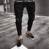 Jul Men Hip Hop Tight Slim Zipper Hole Smal Män Jeans Man Byxor Mäns Distressed Ripped Skinny Jeans