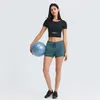 Lu Push Up Designer Borstgewatteerde Gym Fiess Tanks Crop Tops Dames Korte mouwen Effen Zacht Zomer Yoga Workout Shirt Sportbeha's met verwijderbare pads