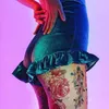 Kvinnors shorts kvinnor 2022 sexiga kvinnor sammet ruffles 3 f￤rg h￶g midja vintage elegant h￤rlig klubbkl￤der ganska pyjamas stretchy lady