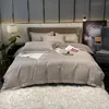 Bedding Sets 4pc Satin Jacquard Linens 60s Cotton Bed Linen Luxury Set Double Side Duvet Cover Embroidery Sheet Pillowcase