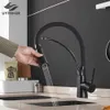 Rubinetto della cucina nera rubinetto girevole pull down kitchen rubinetto rubinetto lavandino tap slancio montato e freddo miscelatore acqua rubinetto rubinetto acqua 210724