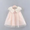 Summer Baby Girl Dress Toddler Kid Baby Girl Solid Bow Lace Tulle Party Sweet Princess Dress Clothing Baby Costume ropa bebes#60 Q0716