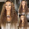 Querida Loira Kinky Curly Renda dianteira Perucas pré-arrancadas 13x4 Lace Frontal Ombre Destaque Peruca Humano Cabelo 150% Densidade