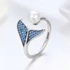 Accessories S925 Sterling Silver Opening female diamond fashion ring Mermaid pearl2587002