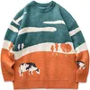 Män Kor Vintage Vinter Varm Daglig Knitwear Pullover Man Koreanska Fashioner O-Neck Sweater Kvinnor Casual Harajuku Kläder 211102