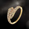 Armband-Ring, Luxus-Modemarke, Schmuck, Dame, Messing, voller Diamant, grüne Augen, doppelte Leopardenköpfe, 18 Karat Gold, Verlobung, offener Panther-Armband-Ring, 3 Farben