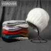 Visrover 10 Färg Kanin Cashmere Unisex Kvinna Vinterhatt med Lurex Höstmännen Varma Fur Skullies Gift 211229