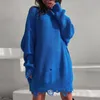 Casual Dresses Women Ripped Knitted Long Sleeve Sweater Dress Plus Size Loose Streetwear Ribbed Mini Vestidos Clothing Female