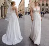 Plus Size Wedding Dress Sexy V-Neck sem mangas Lace Applique Bow Cinto Chiffon Vestidos de Noiva Longos Robe de Mariee