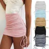 Mode Sexy Sac de fil tricoté Jupe de hanche Slim Side Cordon élastique plissée Jupe réglable Automne Vêtements pour femmes 210311