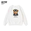 ExtFine Winter Men Biker Bear Sweatshirt Oversized Print Sweatshirts Baggy Hoodies Korea Kpop Hiphop